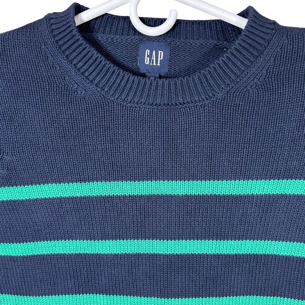 GAP Women Navy Blue Green Striped Crewneck Sweater Size XS‎ Preppy Tight Knit